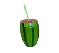 Watermelon Cup, Novelty Watermelon Drinking Cups with Lid and Straw, Plastic Reusable Watermelons Water Bottle, Cartoon Fruit Drinkware Birthday Party Decorations Supplies (Green)