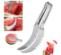 Watermelon Cutter, Stainless Steel Watermelon Slicer, Melon Fruit Cutter Slicer Tool with Cutting Fork, Multifunctional Kitchen Gadget for Watermelon, Cantaloupe, Papaya, Dragon Fruit (Silver)