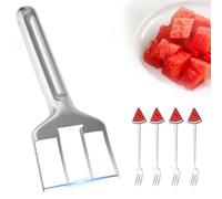Watermelon Cutter, Watermelon Slicer, Stainless Steel Slicer Fruit Cutter Melon Cutting Tool Kitchen Gadget 4 Pcs Portable Watermelon Fork for Home Party Camping Kitchen Gadget