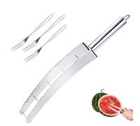 Watermelon Cutter with 3pcs Fruit Forks, Stainless Steel Watermelon Cutter Easy and Quick Watermelon Cube Slicer Practical Fruit Knives Salad Melon Cutter for Kitchen Gadget