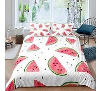 Watermelon Duvet Cover Set Kids Boys Girls Delicious Fruit Print Bedding Set Watermelon Seeds Comforter Cover Cool Summer Bedspread Cover,Room Decor 3Pcs Bedding Double Size