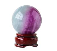 Watermelon Fluorite Crystal Ball Purple Green Polished Sphere Interior Home Decoration with Wooden Stand, ball-60~70mm Gemstone Stone