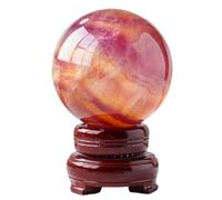 Watermelon Fluorite Crystal Ball Purple Green Polished Sphere Interior Home Decoration with Wooden Stand,50-60mm