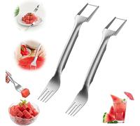 Watermelon Fork Slicer Cutter, Stainless Steel 2-in-1 Watermelon Fork Slicer, Dual Head Fruit Forks Knife, Portable Watermelon Fork, Watermelon Cutter Tool for Home Party Camping Kitchen Gadget (2)