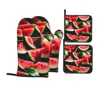 Watermelon fresh fruit Print 4-Piece Oven Microwaving Set Kitchen Gloves for Holiday Cooking Baking Grilling