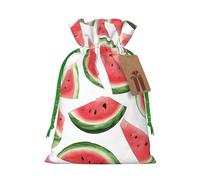 Watermelon Fresh Fruit Print Christmas Burlap Drawstring Gift Bags Reusable Gift Bags, Holiday Packaging With Rustic Charm