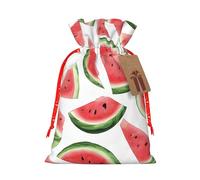 Watermelon Fresh Fruit Print Christmas Burlap Drawstring Gift Bags Reusable Gift Bags, Holiday Packaging With Rustic Charm