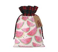 Watermelon Fresh Fruit Print Festive Plaid Gift Bag, Candy Bag, Drawstring Burlap Pouch For Holiday Presents Favor-M