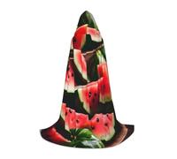 Watermelon Fresh Fruit Print Hooded Robe Adult Wizard Robes Monk Priest Cloak Halloween Cosplay Knight Hood Cape, Black, S