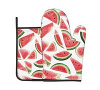 Watermelon Fresh Fruit Print Oven Mitts and Pot Holders Sets Waterproof Kitchen Mitts with Storage Rope for Microwave, Stove, and Outdoor BBQ