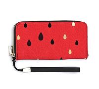 Watermelon Fruit Red Pattern with Black Gold Green Skin Long Clutch Wallet, Long Handbag with Removable Wristlet Strap, PU Leather Zip Purse, Credit Pass Case Card-Holder for Men Women