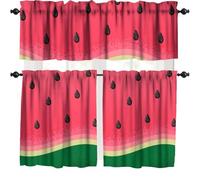 Watermelon Fruit Valance Curtain,Red Watermelon Green Fruits Summer Cool Windows Curtain Valance for Kitchen Dining Room 54''x18''+27''x36''x2（3 Piece）