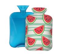 Watermelon Fruits Stripes Pattern Hot Water Bottle with Cover, 2L Large Capacity Hot Water Bag for Hot Cold Compress, Hand Feet Warmer, Neck Shoulder Pain Relief