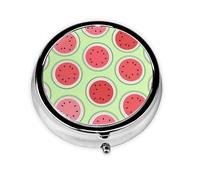 Watermelon Green Print Personalised Portable Pillbox with,Mini Pillbox Compact and Convenient Pill Organiser for Storing and Organising Pills