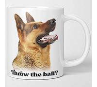 WATERMELON HEADS Funny German Shepherd Coffee Mug - Throw The Ball? Fun Dog Lover 11oz Tea Cup Gift for Dog Mom, Dad. Birthday, Anniversary. Man's Best Friend.