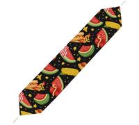 Watermelon Hot Dog Corn Flag Table Runner with Tassels Soft Plush Kitchen Dining Table Cover Decor for Home Kitchen Holiday