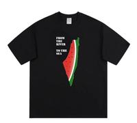 Watermelon Map Shirt, Unisex Adult, Cotton, Soft Durable, Mens Womens, Oversized, Black, Free Palestine T-Shirt, Black, S-M