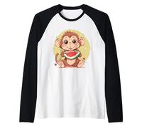 Watermelon Monkey Animal Art Watermelon Fruit Monkey Lover Raglan Baseball Tee