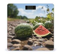Watermelon on The Ground Scale for Body Weight Highly Accurate Anti-Slip Digital Scale LCD Display Bathroom Scales Sturdy Tempered Glass Smart Scales Rounded Corners Design