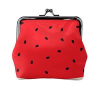 Watermelon Pattern, Fruit, Red, Stylish, PU Leather Coin Purse, Small Wallets, Change Pouch with Kiss Lock Clasp Buckle, Change Purse