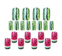 Watermelon Press on Nails Green 24pcs Short Square French Tip | Plastic Full Cover Set, Smooth Reflective Finish, 3d Seed Details, Casual Gatherings and Special Occasions