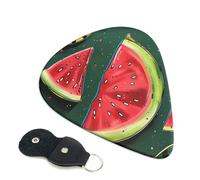 Watermelon Printed Guitar Picks, 6 Pack with Leather Keychain Pick Holder - 0.46mm, 0.71mm, 0.96mm Assorted Thickness for Acoustic Ukulele, Electric Guitar, Acoustic Guitar, Bass