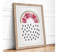 Watermelon & Rain Modern Framed Wall Art Print A4 (29.7×21cm) Oak, Wall Decor for Living Room, Bedroom, Office & Home, Ready to Hang, Art Gift