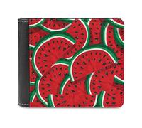 Watermelon Red Fruit Slices Texture Leather Bifold Wallet Coin Purse Soft Stylish Credit Pass Case Card-Holder for Boy Girl Men Woman Money Storage