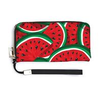Watermelon Red Fruit Slices Texture Long Clutch Wallet, Long Handbag with Removable Wristlet Strap, PU Leather Zip Purse, Credit Pass Case Card-Holder for Men Women