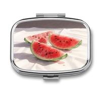 Watermelon Red Slices Square Pill Case Travel Pill Organizer Portable Small Pill Box 2 Compartments Metal Medicine Box Sealed Pill Container Vitamin Medicine Organizer