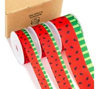 Watermelon Ribbon 3 Rolls Fruit Print Grosgrain Ribbons 5/8", 7/8", 1.5", Watermelon Printed Ribbon for Summer Crafts, Gift Wrapping, Hair Bows, Wreaths, Garlands, Party Decorations