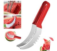 Watermelon Slicer Cutter,2-in-1 Watermelon Fork Slicer,Stainless Steel Melon Cutter,Watermelon Popsicle Cutter,Fruit Cutter Kitchen Utensil Knife for Cantaloupe Papaya Dragon Fruit Watermelon (Red)