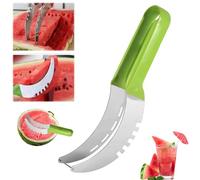 Watermelon Slicer Cutter,2-in-1 Watermelon Fork Slicer,Stainless Steel Melon Cutter,Watermelon Popsicle Cutter,Fruit Cutter Kitchen Utensil Knife for Cantaloupe Papaya Dragon Fruit Watermelon (Green)