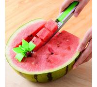 Watermelon slicer cutter Windmill Auto Stainless Steel Melon Cuber Knife Corer Fruit Vegetable Tools Kitchen Gadgets (Green)
