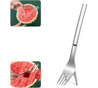 Watermelon Slicer Fork ,2-in-1 Watermelon Artifact Melons Cube Cutter Stainless Steel Fruit Cutting Fork Fruit Knife Tool for Kitchen Gadget Fruit Salad, Watermelon, Melon (Silver)