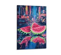 Watermelon Slices in City Wall Art, Surreal Print, Art Poster, Magical Canvas Picture Artistic Wall Mural Modern Hanging Decor Poster20x30inch(50x75cm)