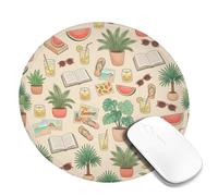 Watermelon Small Mouse Pad, Summer Tropical Potted Plant Sunglasses Summer Green Round Rubber Non Slip Aesthetic Mousepads for Desk Desk Decor for Office Home Dorm Laptop Round 8x8 Inch