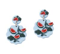 Watermelon Soft Pottery Gradient Blue Background Gold Earrings are Fresh Versatile Cute and Colorful Ear Jewelry