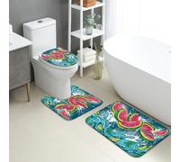 Watermelon Splash Quick Dry Bath Mat, Vibrant Tropical Fruit Colorful Non Slip Shower Mat, Summer Decorative Flannel Washable Bath Rugs for Bathroom Toilet Restroom 3 Piece Sets