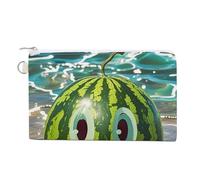 Watermelon with Smiley Coin Purse Canvas Change Pouch with Zipper Small Cosmetic Organizer Bag Women Wallet for Car Keys, Credit Cards, Cash, Lipstick, Watermelon with smiley, One size