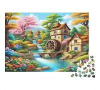 Watermill Village Jigsaw Puzzle 1000 Pieces Recycled Paper for Adults Puzzle for Adults Educational Game Challenge Fun Home Present Great Gift for Kids Age 12 Years Up 52x38cm/1000pcs