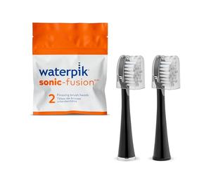 Waterpik Full Size Replacement Brush Heads with Covers for Sonic-Fusion Flossing Toothbrush SFFB-2EB, 2 Count Black