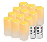 Waterpoof Flameless Remote Control Candles, 12 Pack (D3"x5.5") Battery Operated Flickering LED Candle Plastic with 10-Key 24H Timer for Outdoor, Indoor, Party, Garden, Porch, Ivory