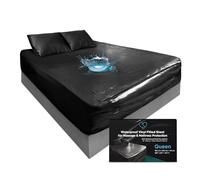 Waterproof 0.3mm Vinyl Fitted Sheet Queen 152x203cm, Flocked Non-Slip Black