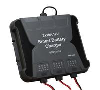 Waterproof 10A 12V triple-output mains battery charger for lead-acid, calcium and lithium batteries
