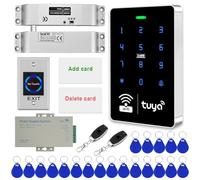Waterproof 125KHz 13.56MHz Dual-Frequency Keypad Access Control Kit, Tuya APP Remote Control, 12V DC/5A Metal Power Supply, Fail-safe Electric Bolt Lock with IR Remote Switch Exit and RFID Key fobs