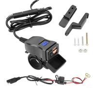 Waterproof 12V Car Charger Dual Port Blue Green Red(Blue Double QC) | IP67 waterproof, dustproof design, dual USB ports, for qc3.0 fast charge, fits motorcycle handlebar
