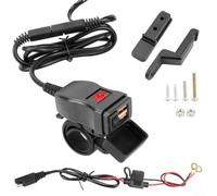 Waterproof 12V Car Charger Dual Port Blue Green Red(Red Double QC) | IP67 waterproof, dustproof design, dual USB ports, for qc3.0 fast charge, fits motorcycle handlebar