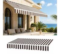 Waterproof 15x11ft Retractable Polyester Canopy Replacement - Brown & White Stripe Outdoor Fabric for Patio, Balcony, Terrace - Durable UV-Resistant Sunshade Cover