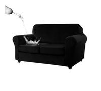 Waterproof 2-Seater Sofa Cover - Stretch Velvet Fitted Protector, Water-Repellent Couch Guard with 2 Cushions, Elegant Black Home Décor Upgrade for Modern Living Room